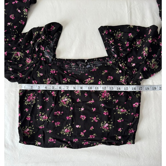 VERO MODA Anna Long Sleeve Crop Top in Black Aop Daisy Size XL - Picture 8 of 9
